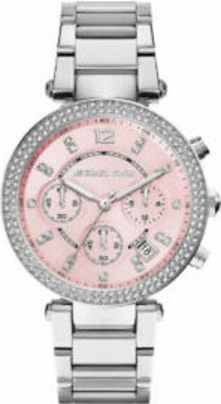Michael Kors Parker Silver Stainless Steel Pink Dial Chronograph Quartz Watch for Ladies - MK6105