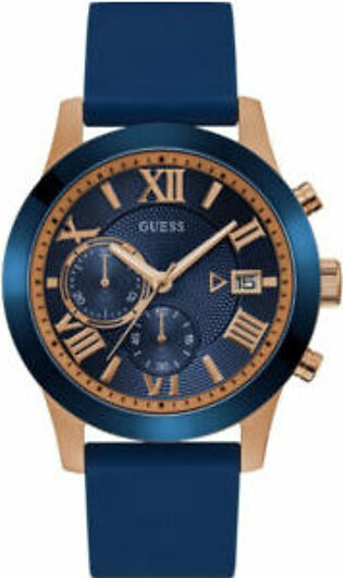 Guess Atlas Blue Silicone Strap Strap Blue Dial Chronograph Quartz Watch for Gents - Guess W 1055G2