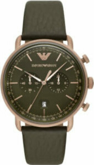 Emporio Armani Aviator Green Leather Strap Green Dial Chronograph Quartz Watch for Gents - AR11421