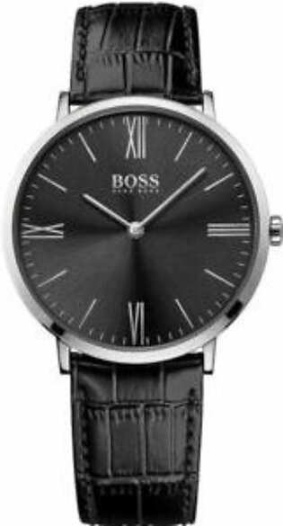 Hugo Boss Jackson Black Leather Strap Black Dial  Quartz Watch for Gents - 1513369