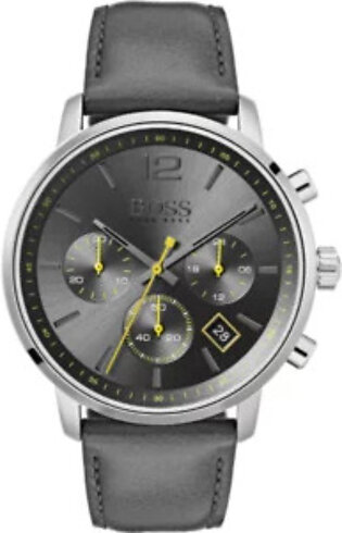 Hugo Boss Attitude Grey Leather Strap Grey Dial Chronograph Quartz Watch for Gents - 1513658