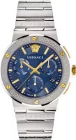Versace Grace Logo Silver Stainless Steel Blue Dial Chronograph Quartz Watch for Gents - VEZ900221