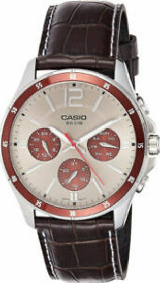 Casio Enticer Black Leather Gray Dial Quartz Watch for Gents - CASIO MTP-1374L-7A1VDF