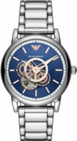 Emporio Armani Luigi Silver Stainless Steel Blue Dial Automatic Watch for Gents - AR60036