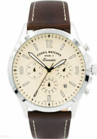 Fossil Forrester Brown Leather Strap Cream Dial Chronograph Quartz Watch for Gents - Fossil FS5696