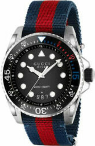Gucci Dive Two-tone Nylon Black Dial Quartz Watch for Gents- GUCCI YA136210