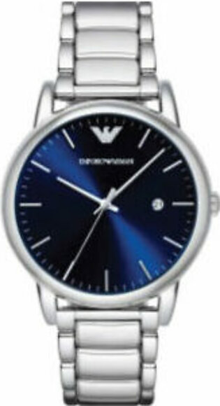 Emporio Armani Classic Silver Stainless Steel Black Dial Quartz Watch for Gents - AR8033