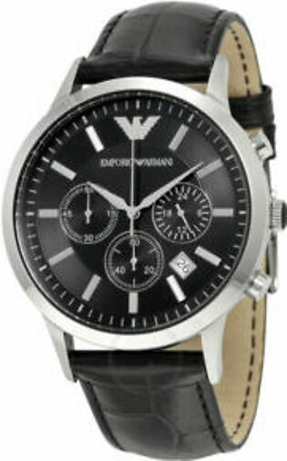 Emporio Armani Renato Black Leather Strap Black Dial Chronograph Quartz Watch for Gents - AR2447