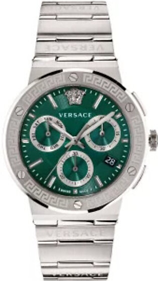 Versace Grace Logo Silver Stainless Steel Green Dial Chronograph Quartz Watch for Gents - VEZ900121