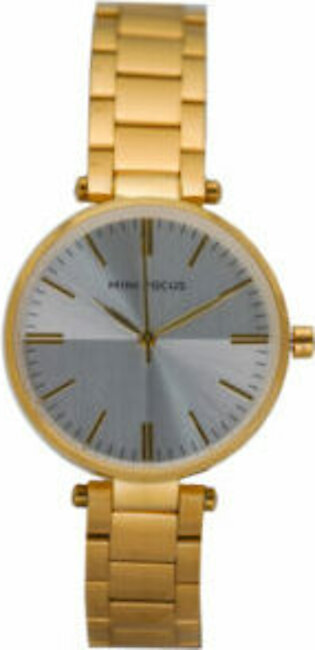 Mini Focus Gold Steel Bracelet Silver Dial Analog Watch for Women- MF0265L-1