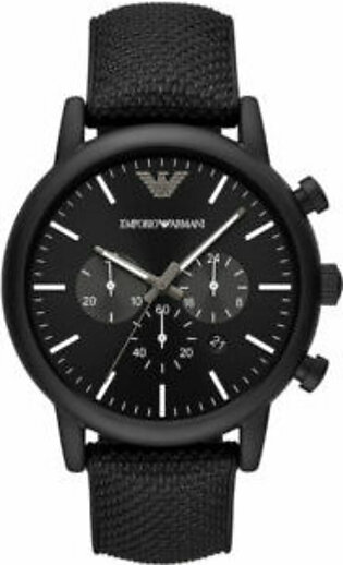 Emporio Armani Luigi Black Leather Strap Black Dial Chronograph Quartz Watch for Gents - AR11450