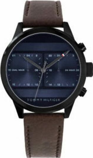 Tommy Hilfiger Icon Brown Leather Strap  Blue Dial Chronograph Quartz Watch for Gents - 1791593