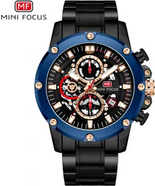 Mini Focus Black Stainless Steel Black Dial Chronograph Quartz Watch for Gents - MF0398G-01