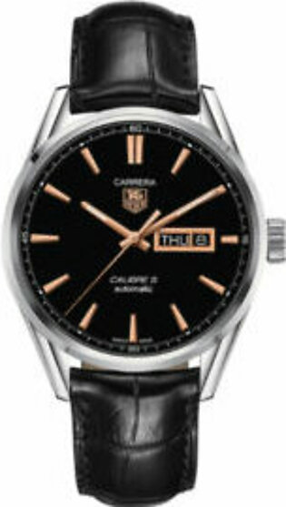 Tag Heuer Carrera Calibre 5 Black Leather Strap Black Dial Automatic Watch for Gents - WAR201C.FC6266