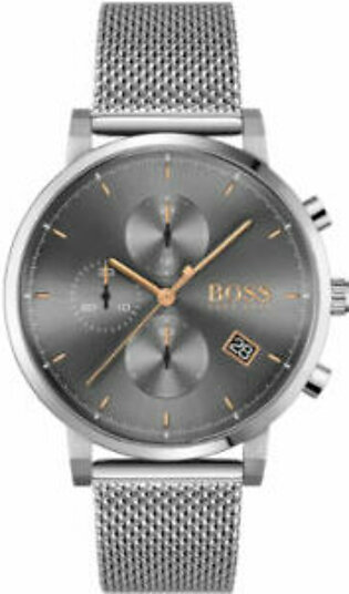Hugo Boss Integrity Silver Mesh Bracelet Black Dial Chronograph Quartz Watch for Gents - 1513807