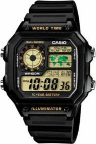 Casio Illuminator Black Silicone Black Dial Quartz Watch for Gents - CASIO AE-1200WH-1BVDF