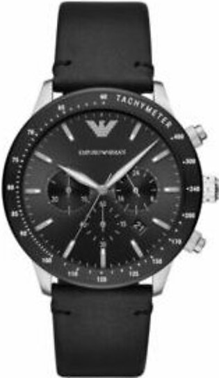 Emporio Armani Mario Black Leather Strap Black Dial Chronograph Quartz Watch for Gents - AR11243