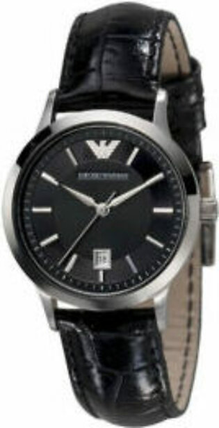 Emporio Armani Slim Black Leather Strap Black Dial Quartz Watch for Ladies - AR2412