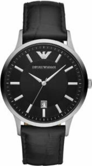 Emporio Armani Renato Black Leather Strap Black Dial Quartz Watch for Gents - AR2411
