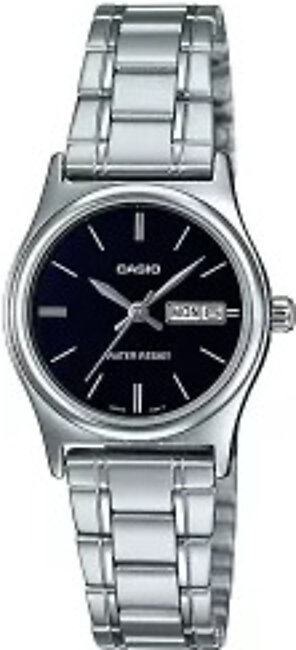 Casio Silver Stainless Steel Black Dial  Quartz Watch for Ladies - LTP-V006D-1B2UDF AG