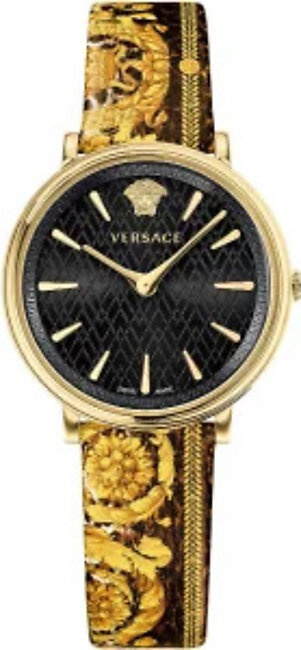 Versace V-Circle Multicolor Leather Strap Black Dial  Quartz Watch for Ladies - VBP130017