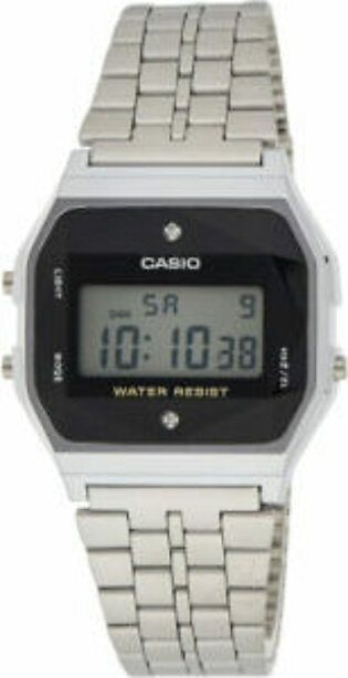 Casio Diamond Series Silver Stainless Steel Black Dial Quartz Watch for Gents - CASIO A-159WAD-1DF