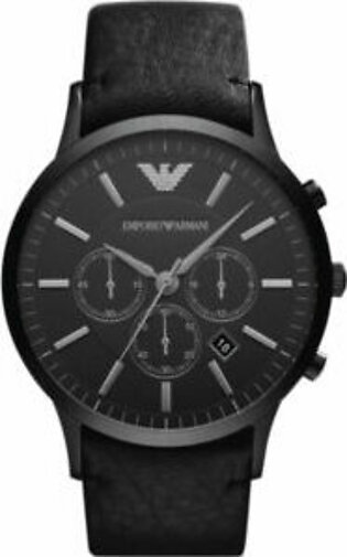 Emporio Armani Sportivo Black Leather Strap Black Dial Chronograph Quartz Watch for Gents - AR2461