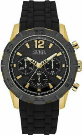 Guess Caliber Black Silicone Strap Strap Black Dial Chronograph Quartz Watch for Gents - Guess W0864G3