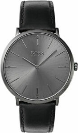 Hugo Boss Modern Black Leather Strap Black Dial  Quartz Watch for Gents - 1513540