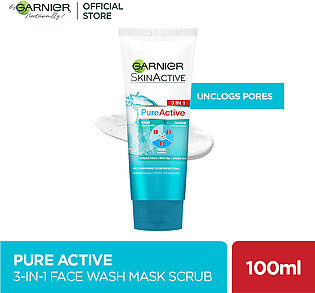 Garnier Pure Active 3 In 1 Face Wash Mask Scrub - 100ml