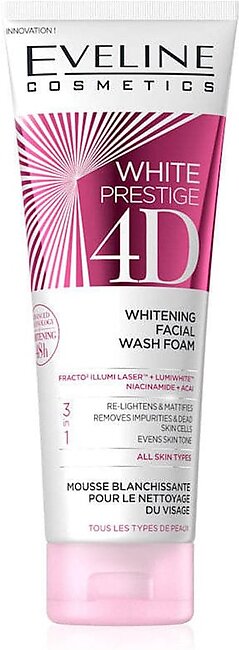 Eveline Cosmetics White Prestige 4D Whitening Facial Wash Foam - 100ml