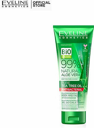 Eveline Bio Organic 99% Natural Aloe Vera Tea Tree Oil Antibacterial Body & Face Gel 250ml