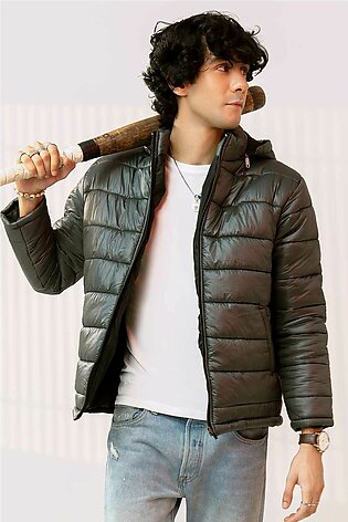 Charcoal Puffer Jacket with Removable Hood