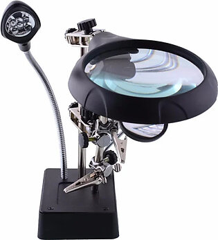 Helping Hand Third Hand Tool Soldering Iron Stand with Magnifying Glass, Triple Zoom and LED Light