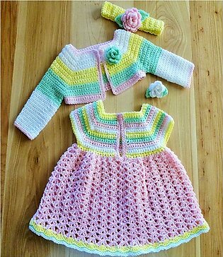 Multicolor Wool Crochet Frock For Girls