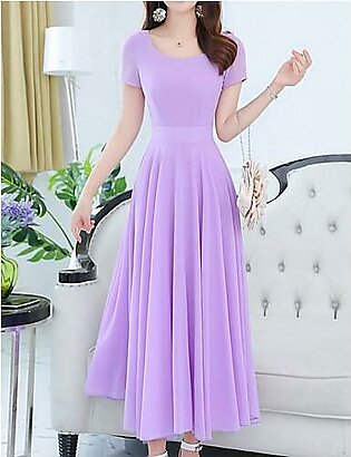 DESIGNER Lavender Chiffon Swing U Neck Party Wear Casul Wear Attractive Stylish Dress For Women For Girls