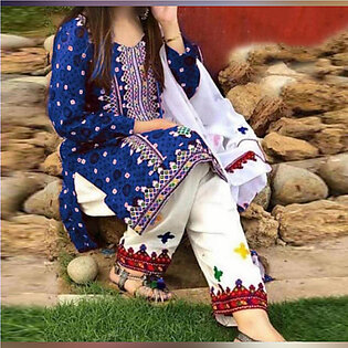 Sindhi Ajrak Embroidery Lawn 3 piece Suit with Chiffon dupatta  Sindhi Style  New update