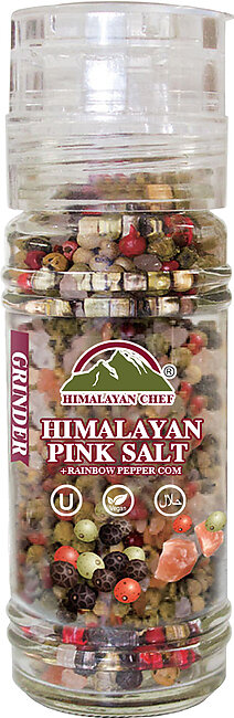 Himalayan Chef Pink Salt And Pepper Corn Small Glass Grinder - 100g