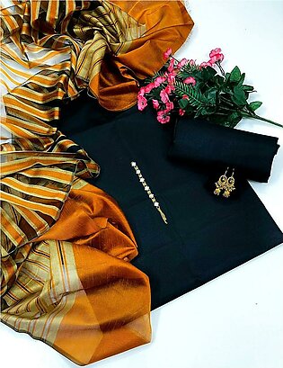 Khaadi Net Broshia Duptta Cotton Raw Silk Shirt End Trouser 3 Piece Suit