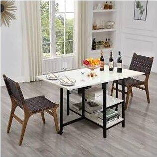 Folding Dining Table With 2 Storage Open Shelf,drop Leaf Extension Dining Table,top Folding Kitchen Table, Side Table , Writing Table