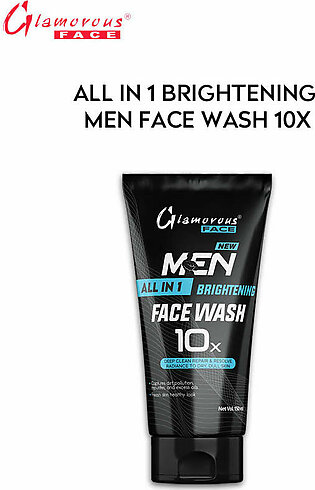 Glamorous Face Brightening Men Face Wash, All In One Deep Clean Repair & Resolve Radiance To Dry Dull  Skin Face Wash 10x 150ml.