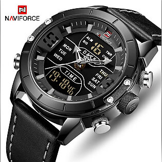 Naviforce Nf9153 Japan Movement Dual Display Leather Straps Quartz Waterproof Watch For Men With Brand Box