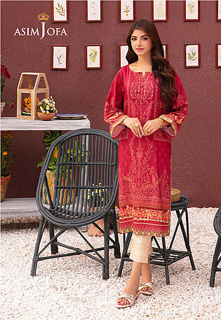 Asim Jofa Red Lawn Silk 1 Piece Stitched Kurti For Women Ajod-07