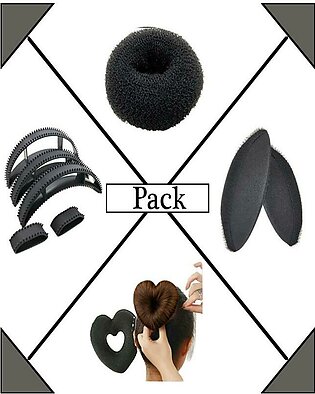 Pack of 10 - Heart Shape Donut,  Volume Maximizer,  Hair Puff & Donut - Black - Hair Styling Tools