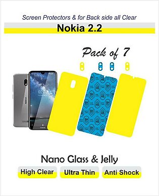 Nokia 2.2 - Screen Protectors - Best Material - Nano Glass & TPU Jell - 2 Screen Protectors and 1 for Back with 4 Cam Lens Protectors