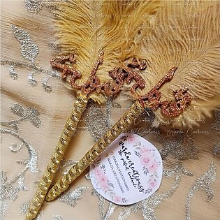 Beautiful Gold Feather Pen For Bride And Groom, Customized Nikah Pen,
