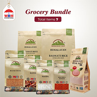 Wbm Grocery Bundle -(pack Of 7)-parboiled Basmati Rice-irani Kajoor-maida-black Chana-basmati Rice-red Chili Powder-pink Salt Fine