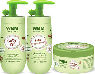(pack Of 3) Wbm Baby Gift Set - Baby Oil, Baby Hand Wash & Baby Powder