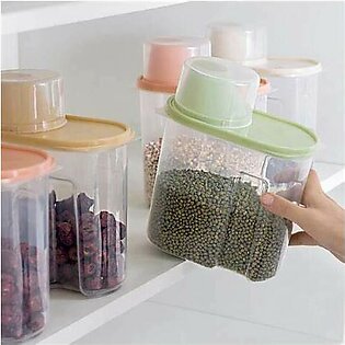 4 pcs Cereal Dispenser With Lid Storage Box Plastic Rice Container Food Sealed Jar Cans For Kitchen (1Kg)