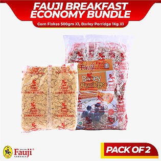 Fauji Breakfast Bundle Economy Pack (Corn Flakes Bag 500gm X1, Barley Porridge Bag 1Kg X1)